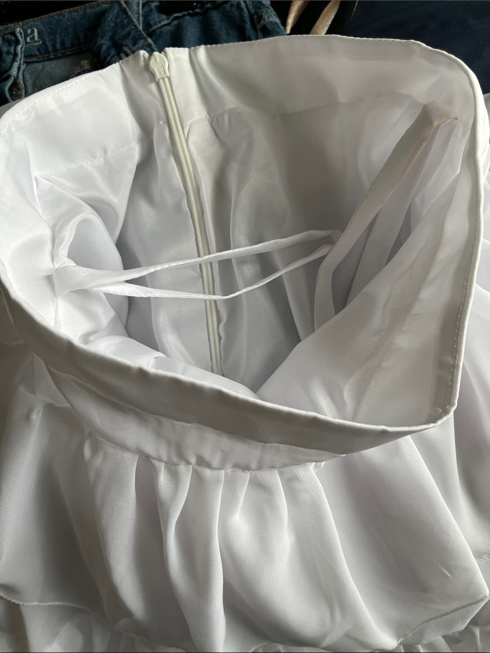 Boho White Tiered Ruffle Maxi Skirt with Side Slit - Picture 6 of 6